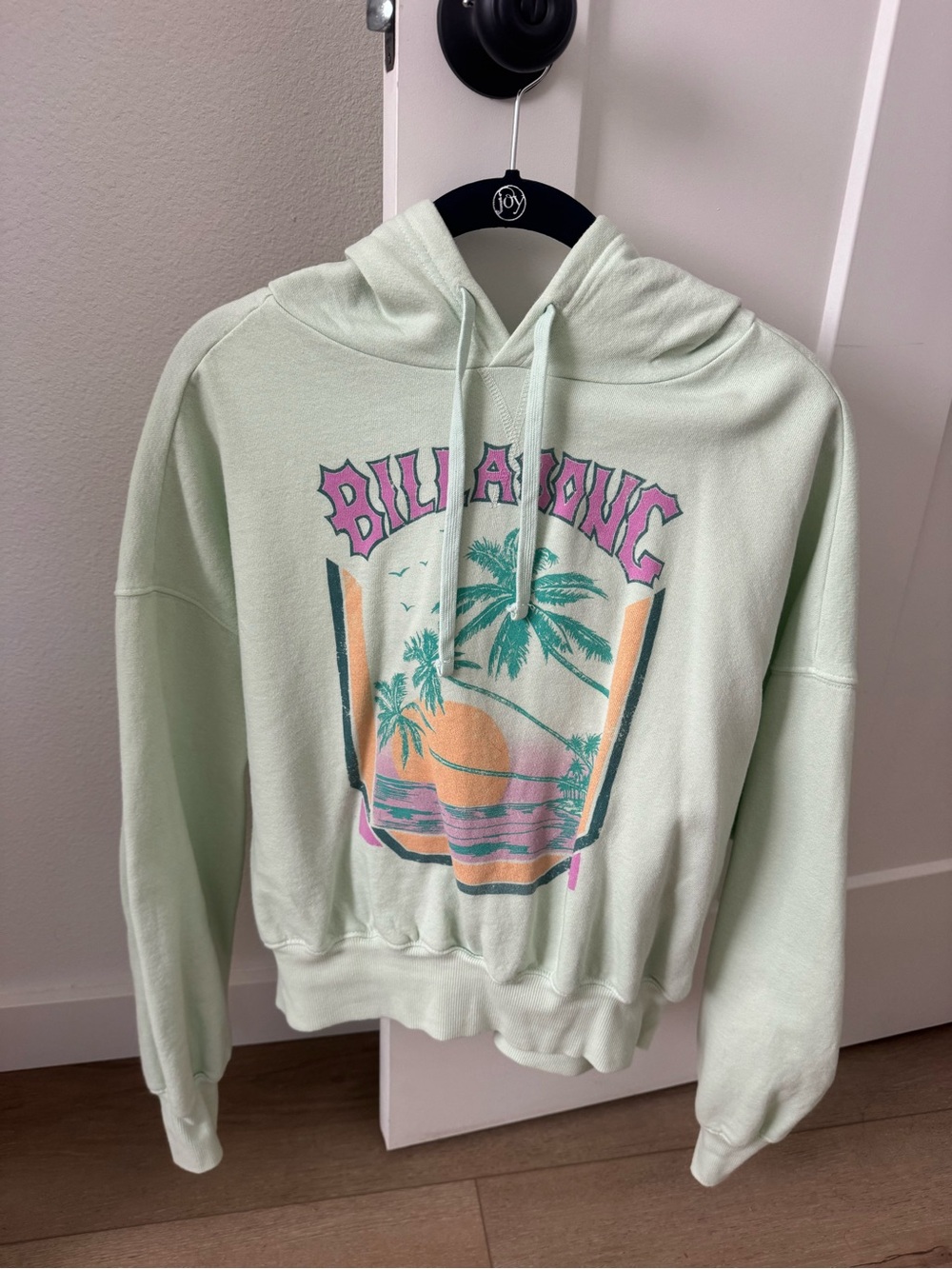 Billabong Mint Green Pullover Hoodie with Pastel Surf Graphic